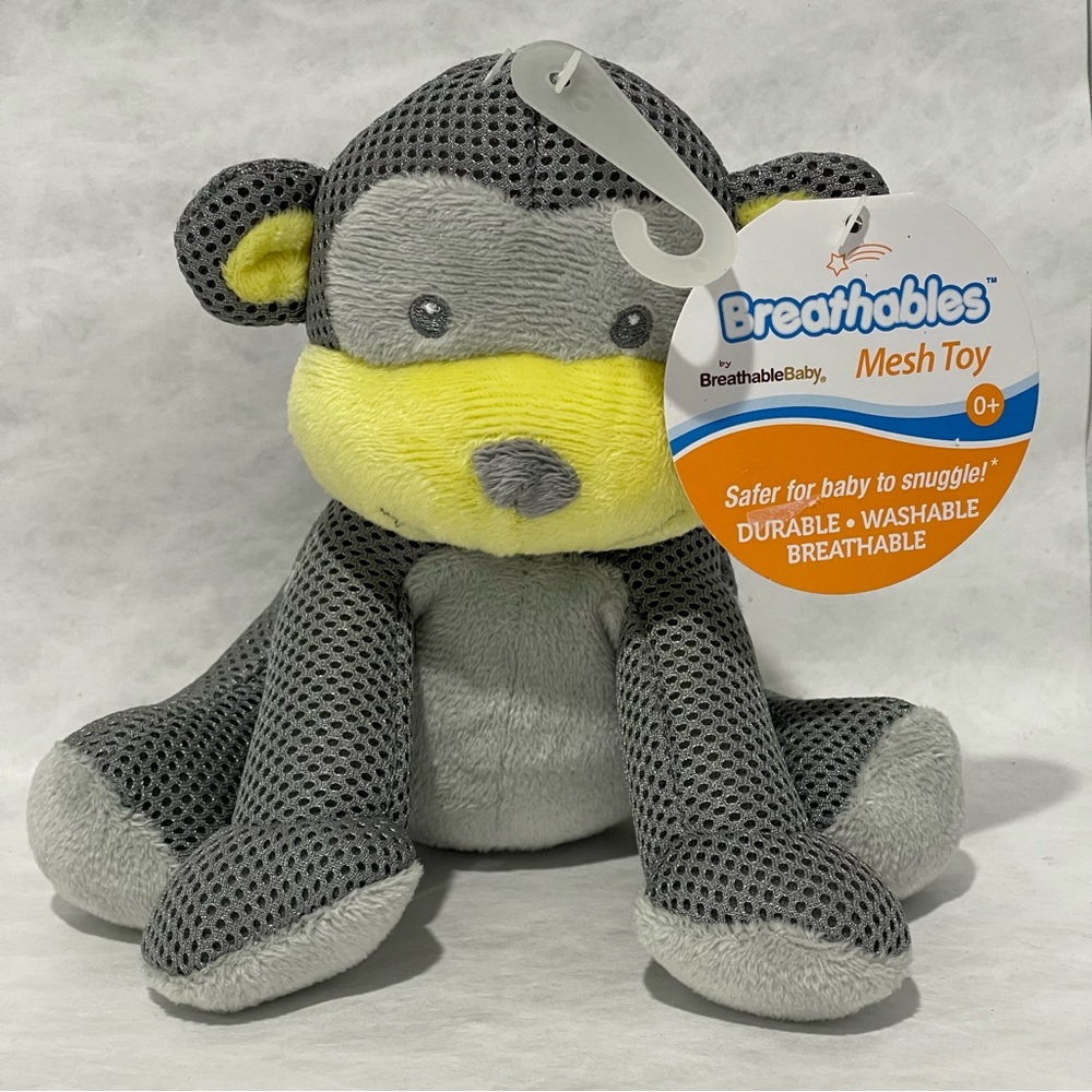 New Breathable Baby Monkey Plush Mesh Rattle Stuffed Animal Toy Lovey Gray Green